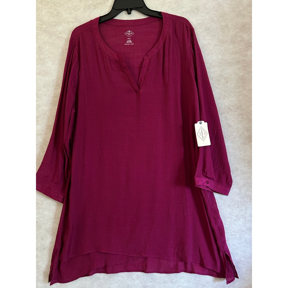 St Johns Bay Womens XXLT Berry Crush Split Neck 3/4 Sleeve Tunic Top New